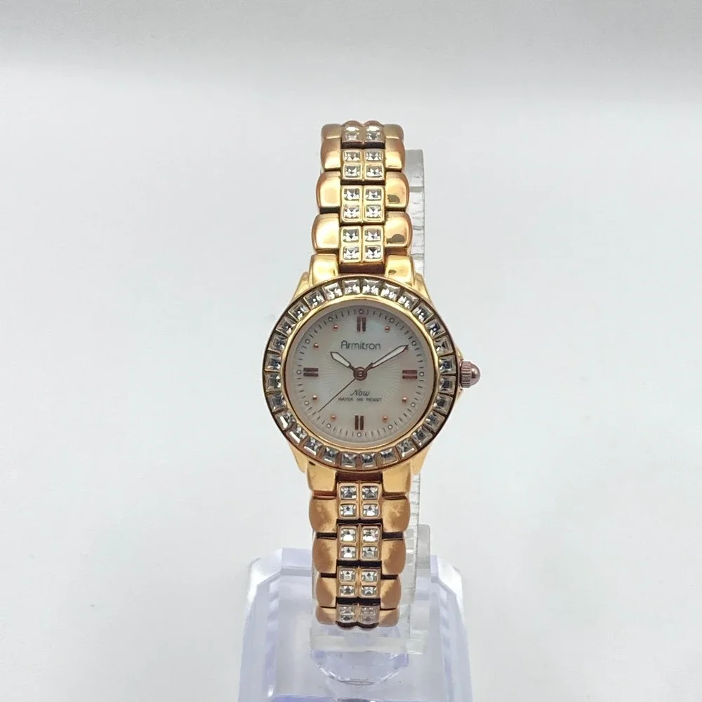 Armitron Now Women's Watch 26mm Crystals Rose Gold Tone MOP New Battery 6.75